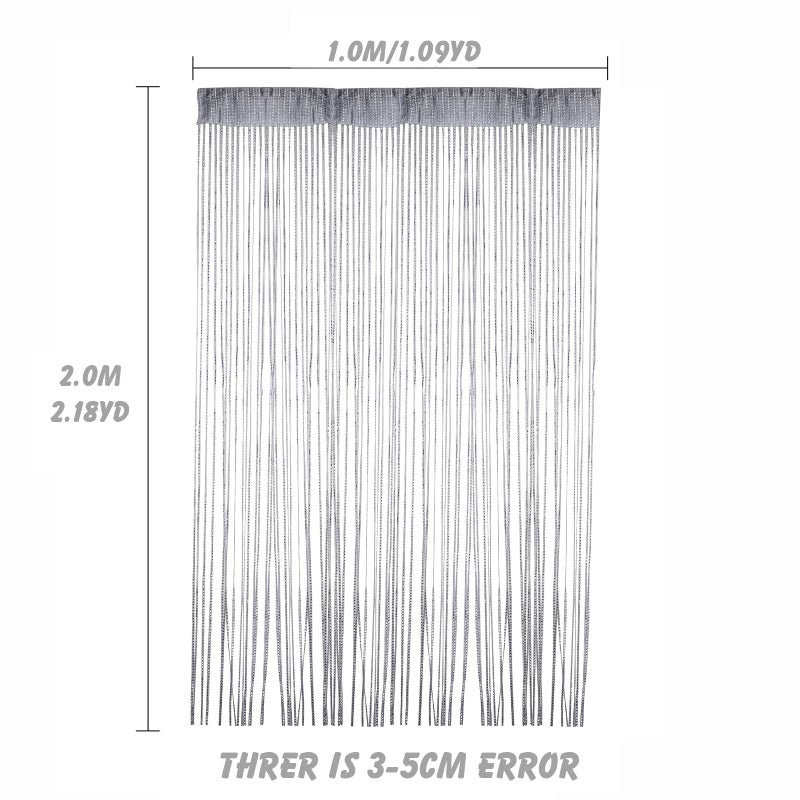 Vidillo Door String Curtain, Wall Panel Fringe Window Room Divider Blind, Home Patio Bedroom Decorative Tassel Screen Ribbon Strings Strip Silver Thread Screen for Wedding Coffee House (Grey) - Image 2